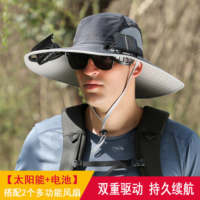 Cross-border blockbuster! Men's Summer Outdoor Sun Hat Detachable Solar Charging Fan Inside 2535