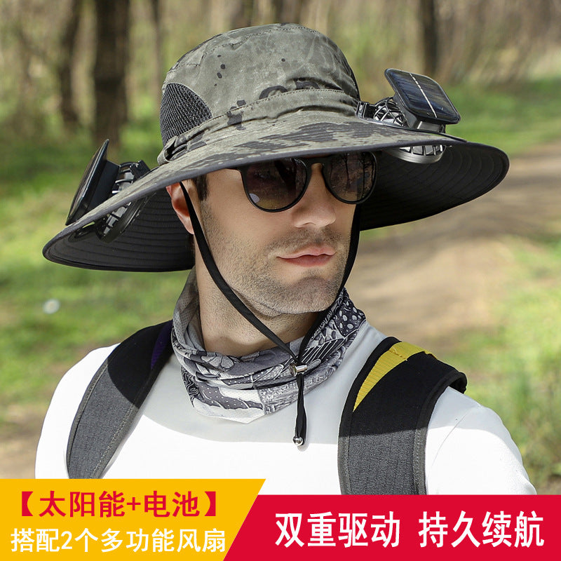 Cross-border blockbuster! Men's Summer Outdoor Sun Hat Detachable Solar Charging Fan Inside 2535