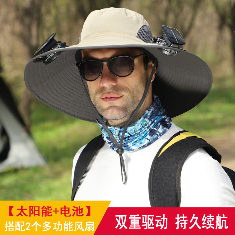 Cross-border blockbuster! Men's Summer Outdoor Sun Hat Detachable Solar Charging Fan Inside 2535
