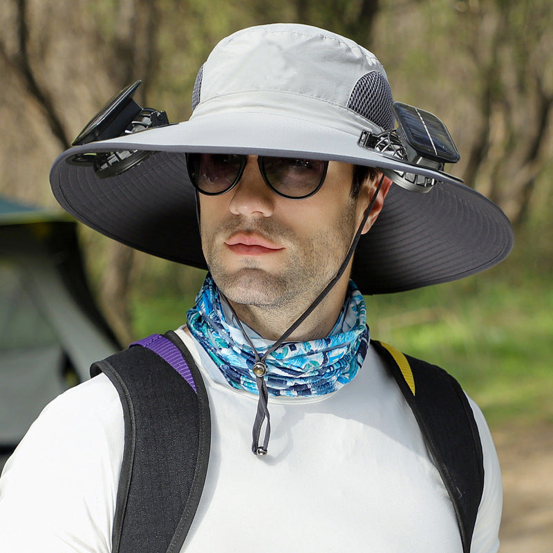 Cross-border blockbuster! Men's Summer Outdoor Sun Hat Detachable Solar Charging Fan Inside 2535