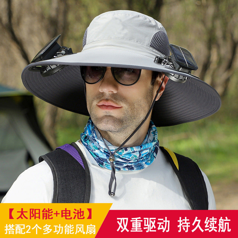 Cross-border blockbuster! Men's Summer Outdoor Sun Hat Detachable Solar Charging Fan Inside 2535