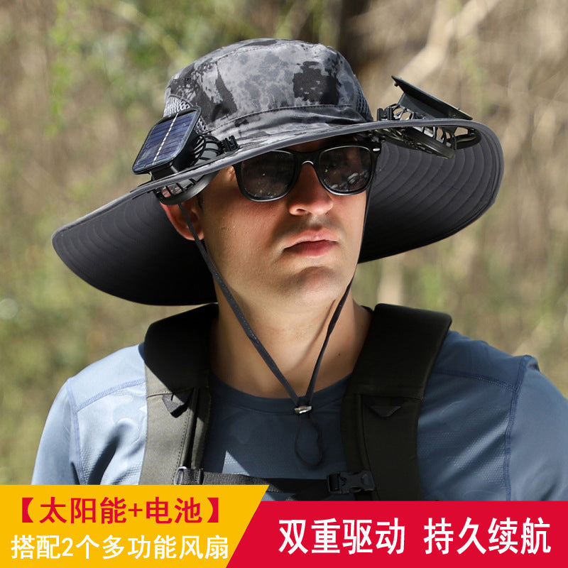 Cross-border blockbuster! Men's Summer Outdoor Sun Hat Detachable Solar Charging Fan Inside 2535