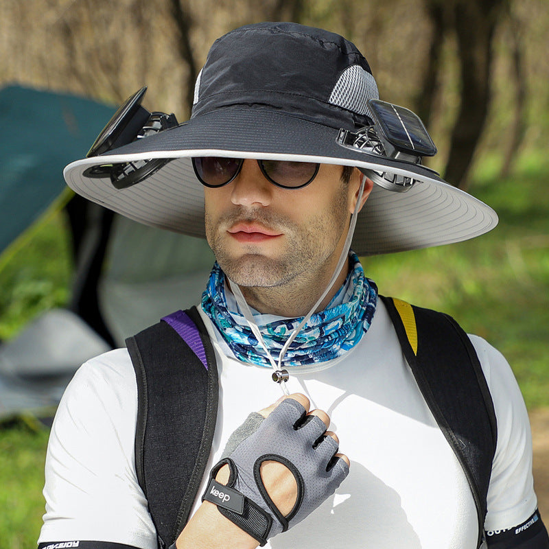 Cross-border blockbuster! Men's Summer Outdoor Sun Hat Detachable Solar Charging Fan Inside 2535