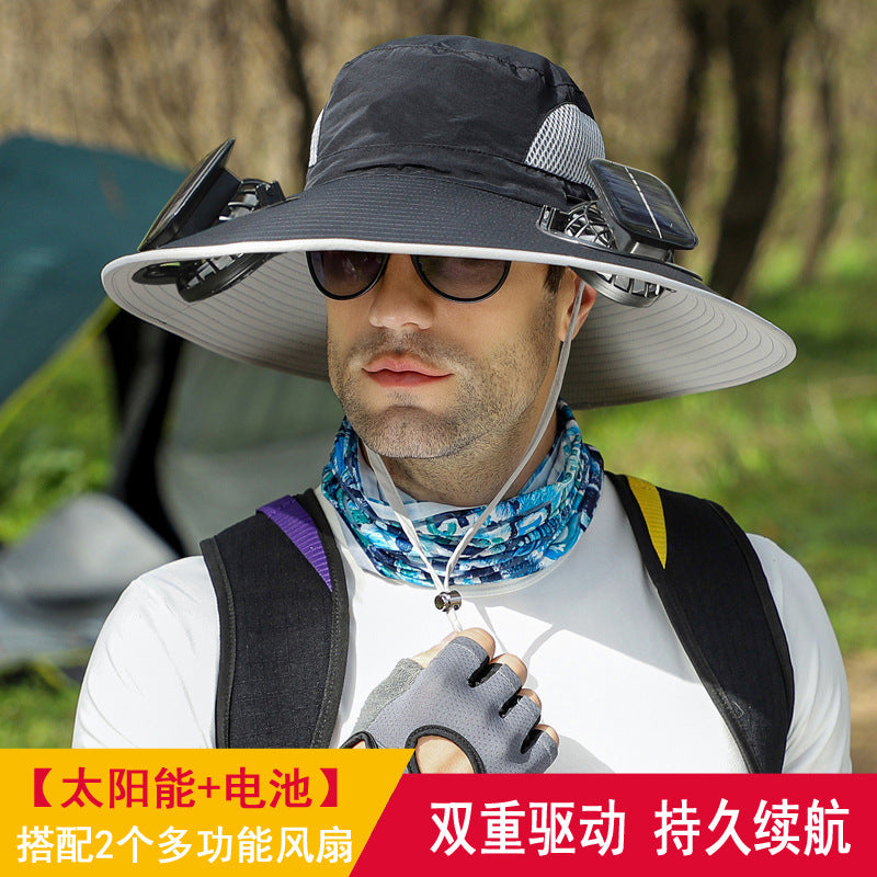Cross-border blockbuster! Men's Summer Outdoor Sun Hat Detachable Solar Charging Fan Inside 2535