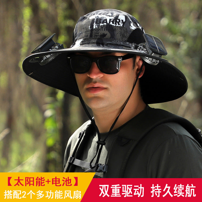 Cross-border blockbuster! Men's Summer Outdoor Sun Hat Detachable Solar Charging Fan Inside 2535