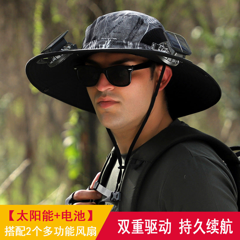 Cross-border blockbuster! Men's Summer Outdoor Sun Hat Detachable Solar Charging Fan Inside 2535
