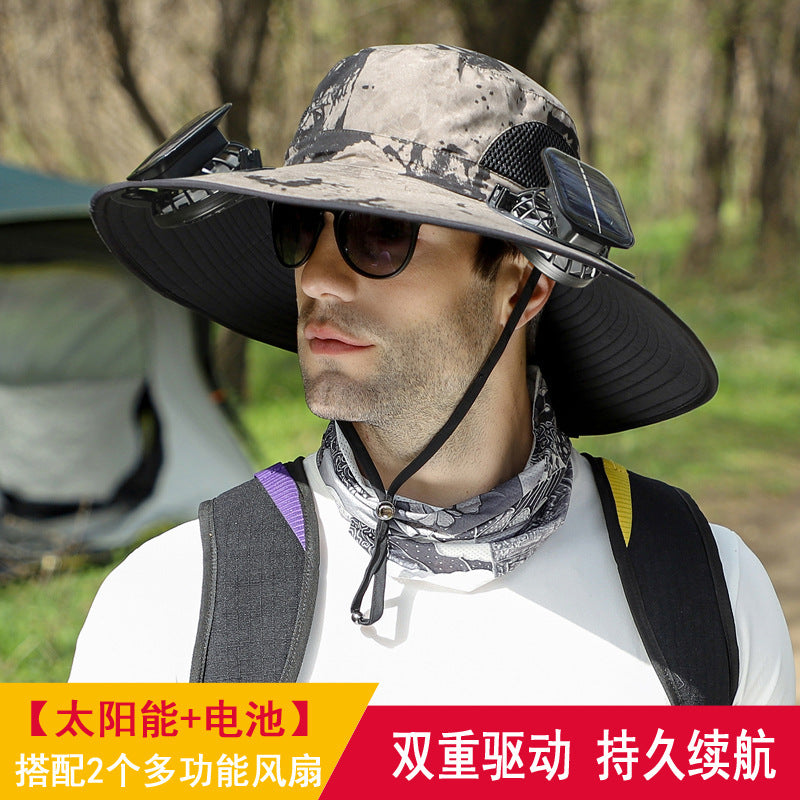Cross-border blockbuster! Men's Summer Outdoor Sun Hat Detachable Solar Charging Fan Inside 2535