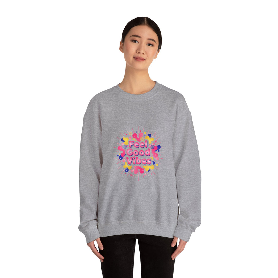 Feel Good Vibes Crewneck Sweatshirt | Dopamine Decor, Neon Gradient Squiggle Art
