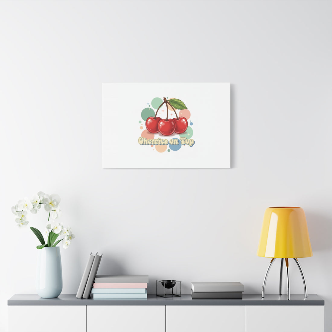 Cherries on Top Canvas | Retro Kawaii Fruit Wall Art