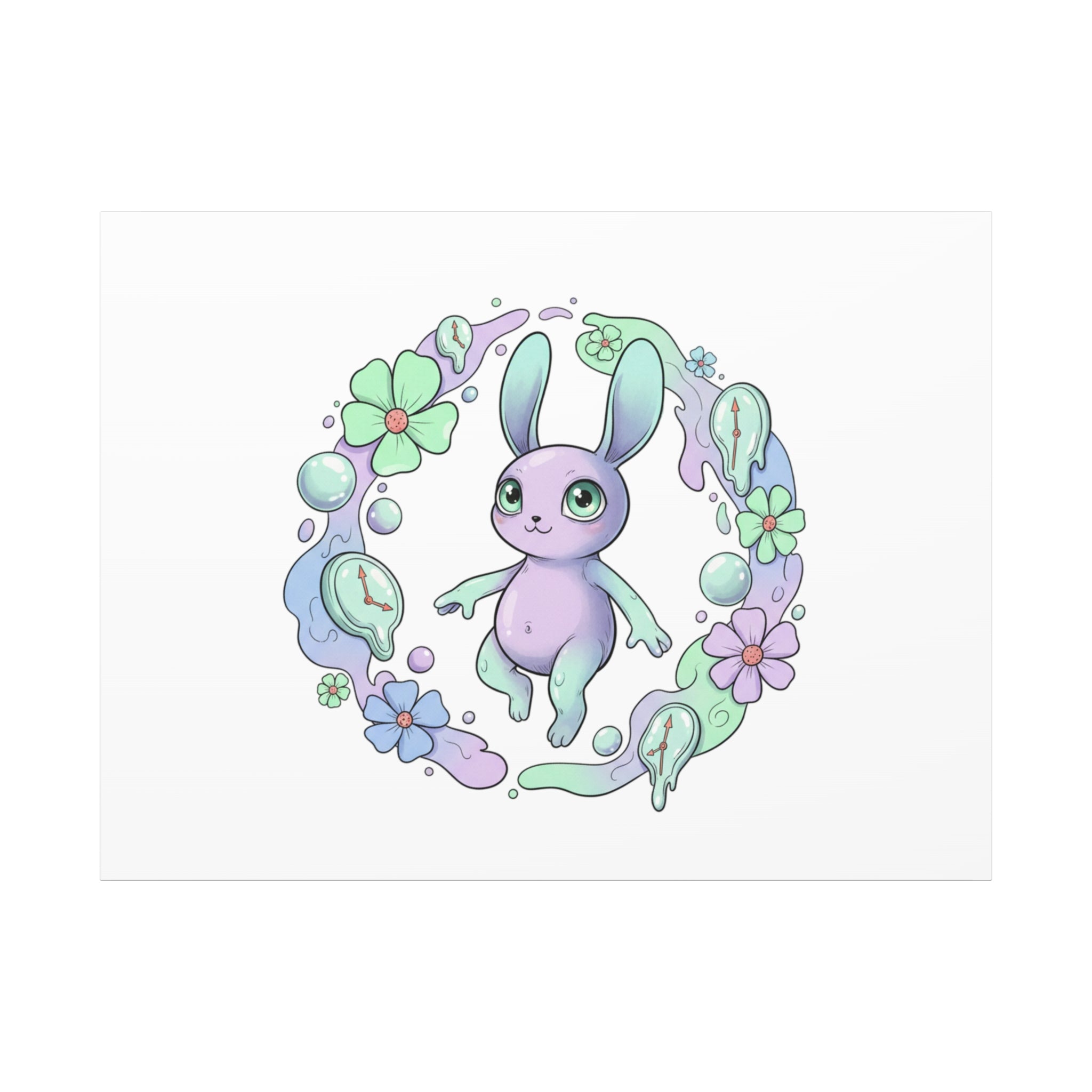 Micro-Surreal Bunny Wreath Canvas | Weirdcore Micro-Surrealism Art