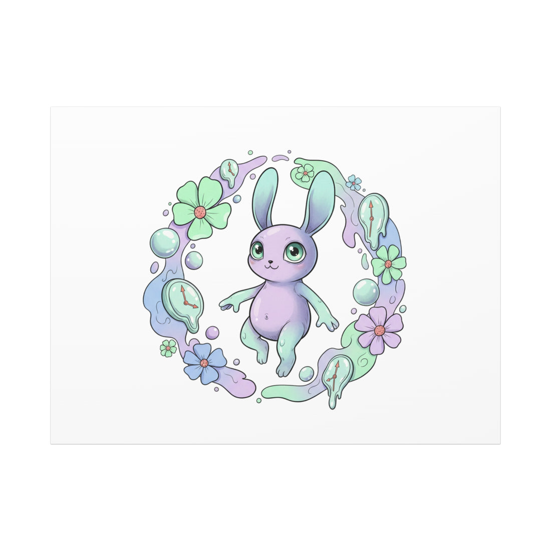 Micro-Surreal Bunny Wreath Canvas | Weirdcore Micro-Surrealism Art