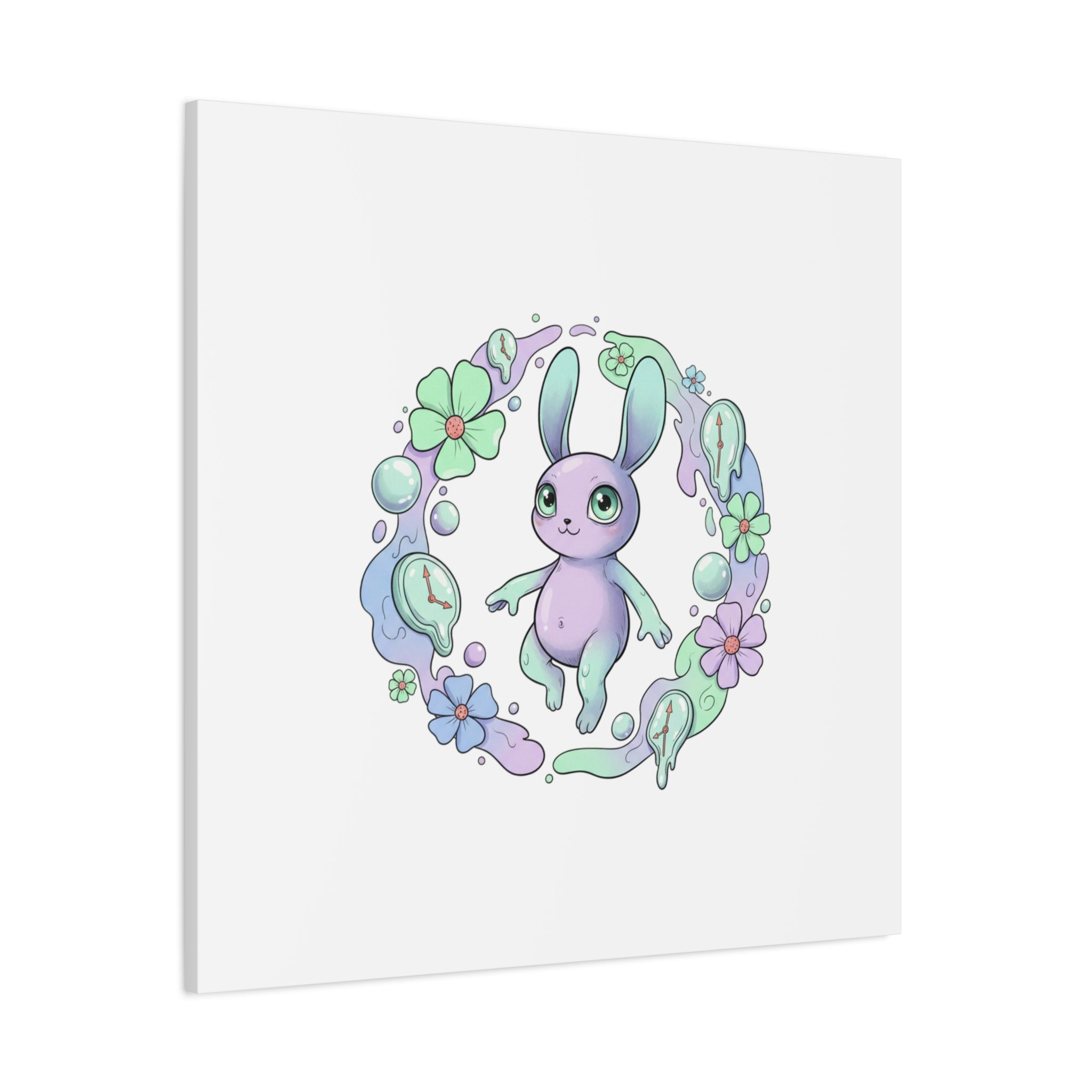 Micro-Surreal Bunny Wreath Canvas | Weirdcore Micro-Surrealism Art