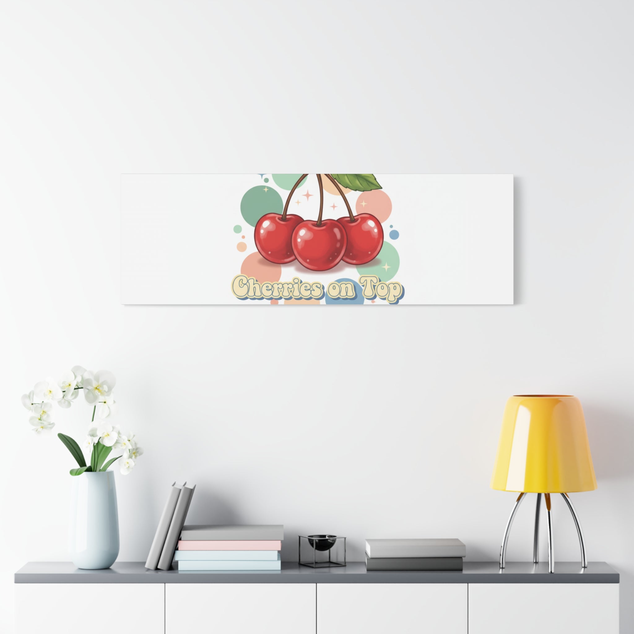 Cherries on Top Canvas | Retro Kawaii Fruit Wall Art