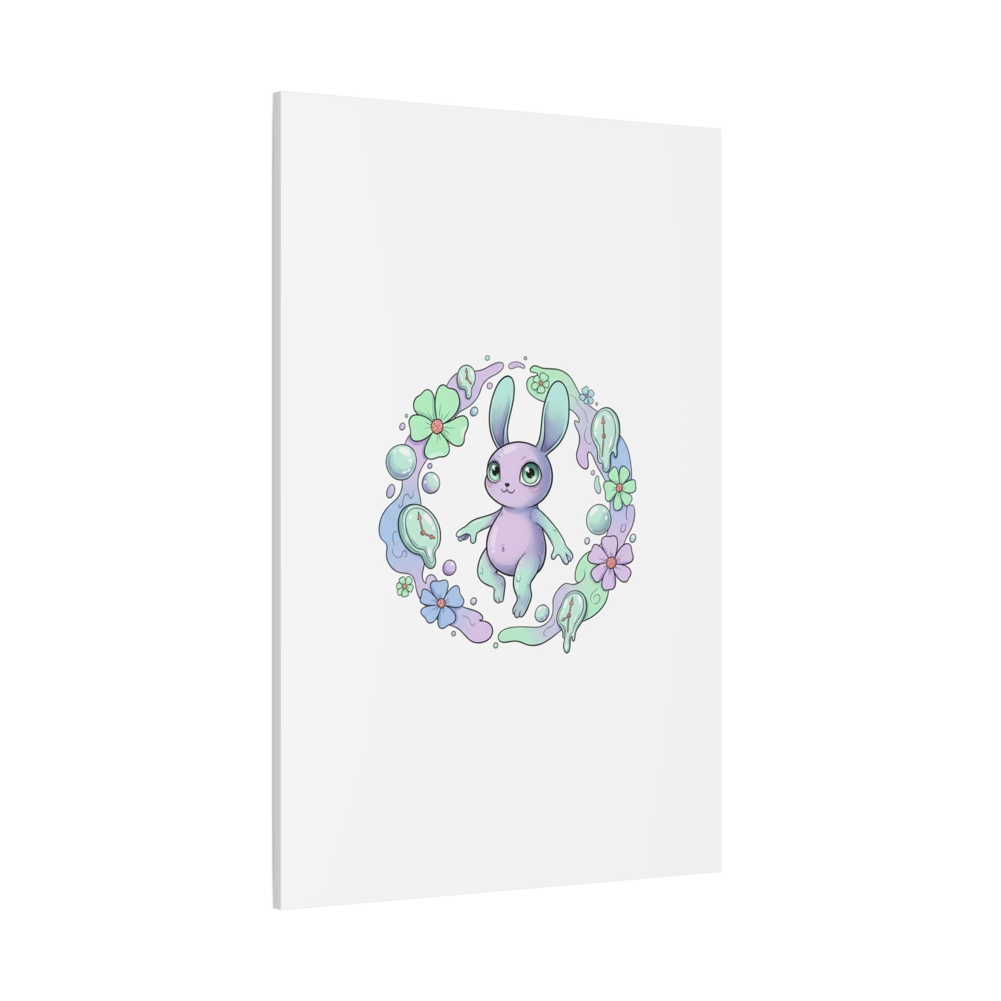 Micro-Surreal Bunny Wreath Canvas | Weirdcore Micro-Surrealism Art