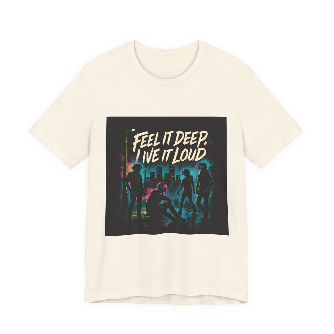 Feel It Deep, Live It Loud Tee — Retro Neon Music Festival T-Shirt