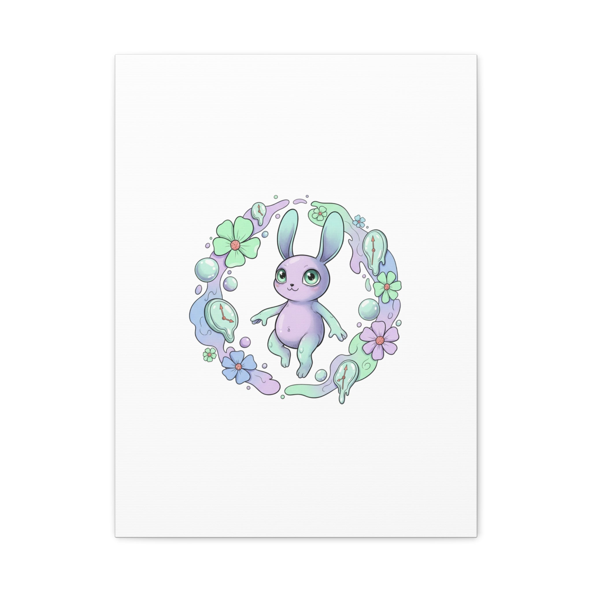 Micro-Surreal Bunny Wreath Canvas | Weirdcore Micro-Surrealism Art