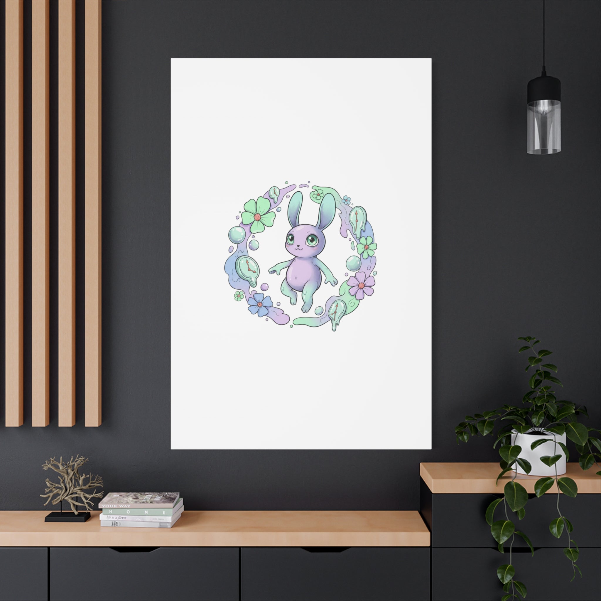 Micro-Surreal Bunny Wreath Canvas | Weirdcore Micro-Surrealism Art