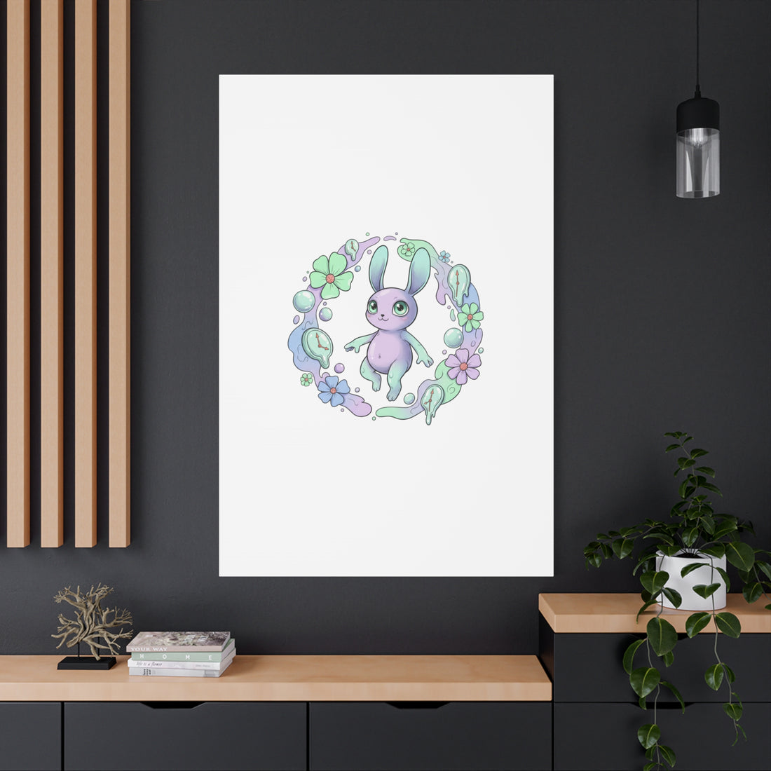 Micro-Surreal Bunny Wreath Canvas | Weirdcore Micro-Surrealism Art