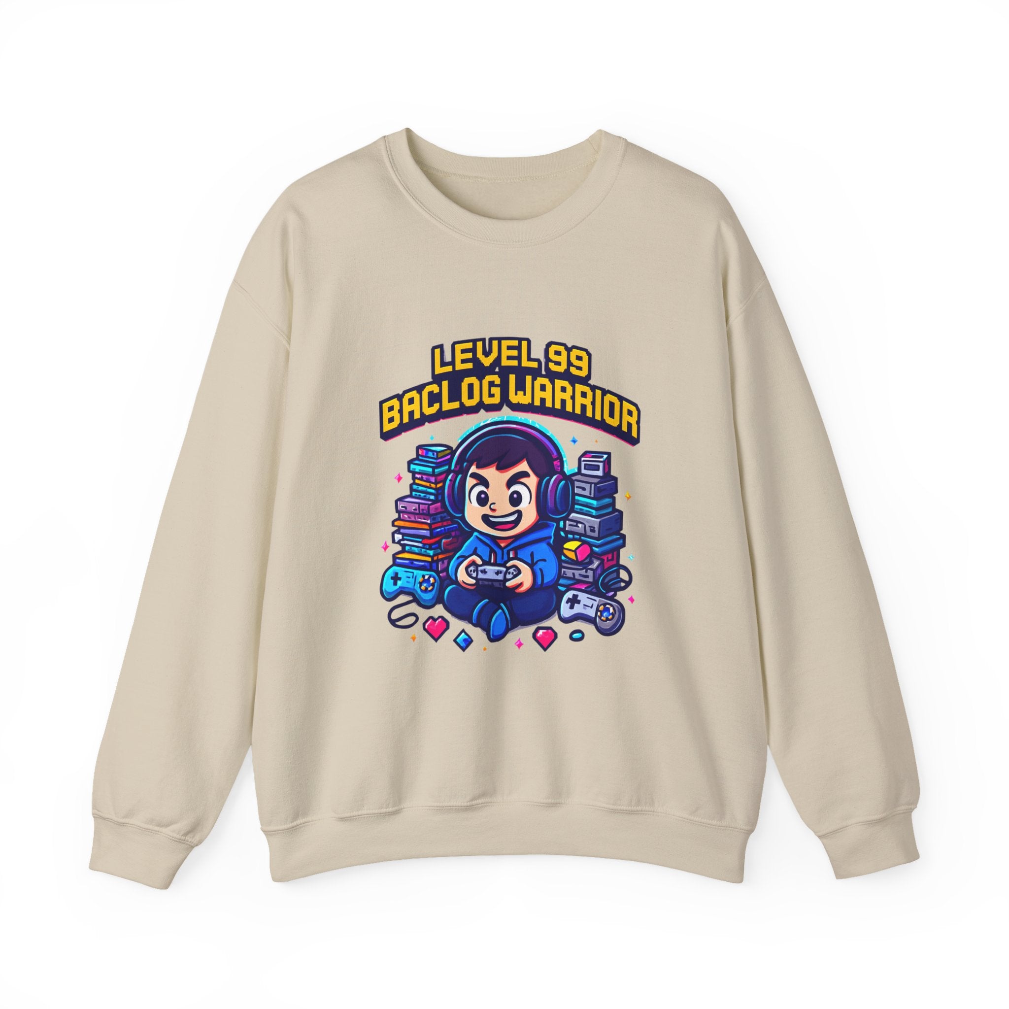 Level 99 Backlog Warrior Crewneck Sweatshirt – Gamer Retro Console Graphic