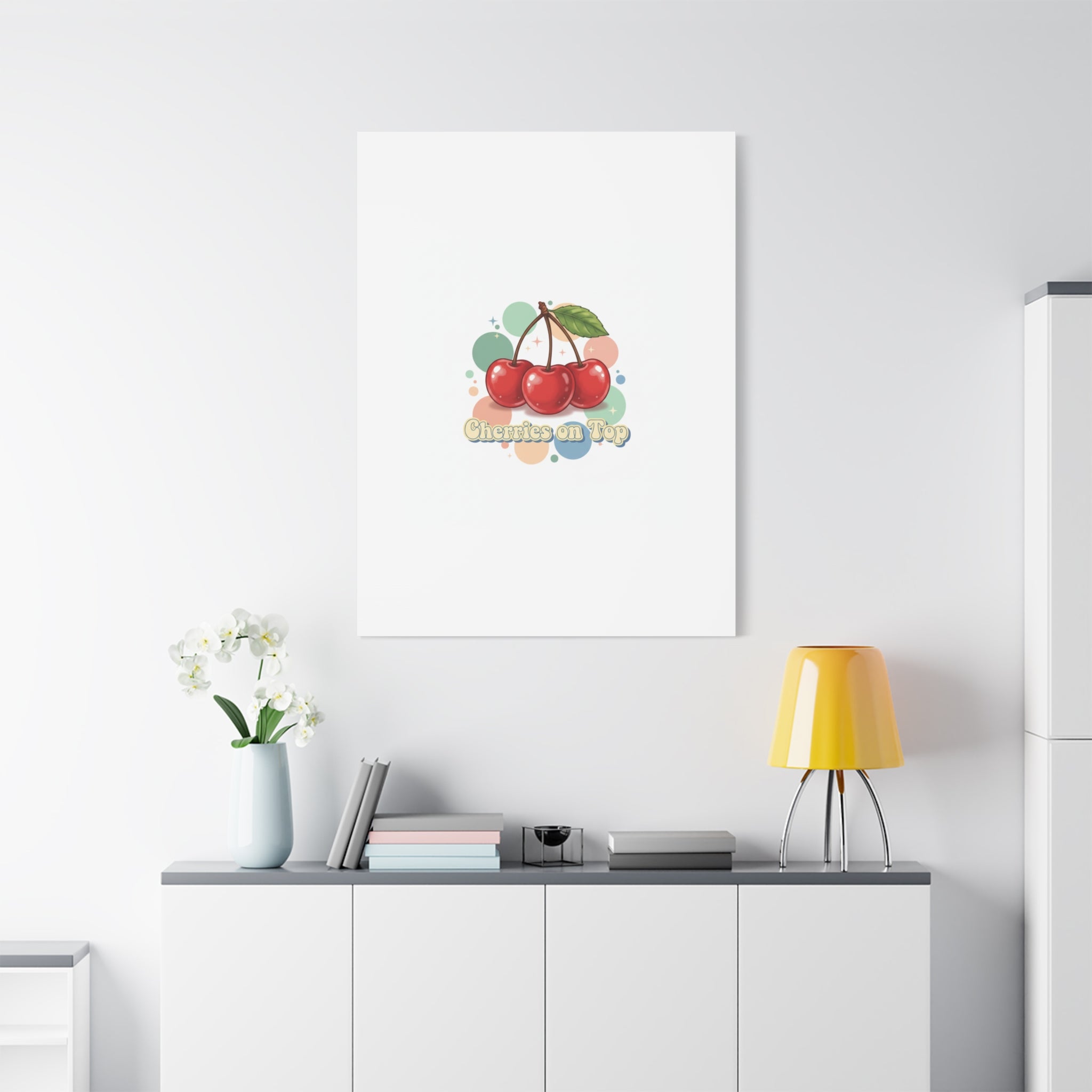 Cherries on Top Canvas | Retro Kawaii Fruit Wall Art