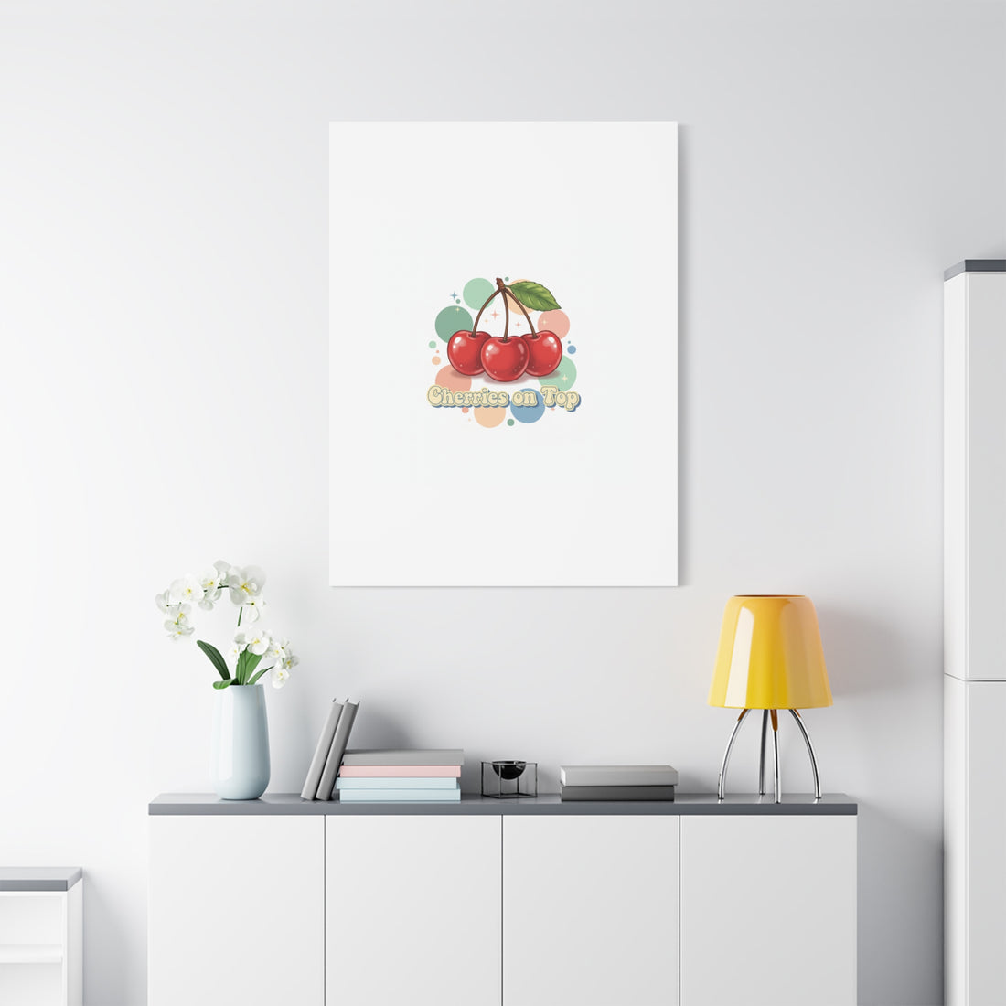 Cherries on Top Canvas | Retro Kawaii Fruit Wall Art