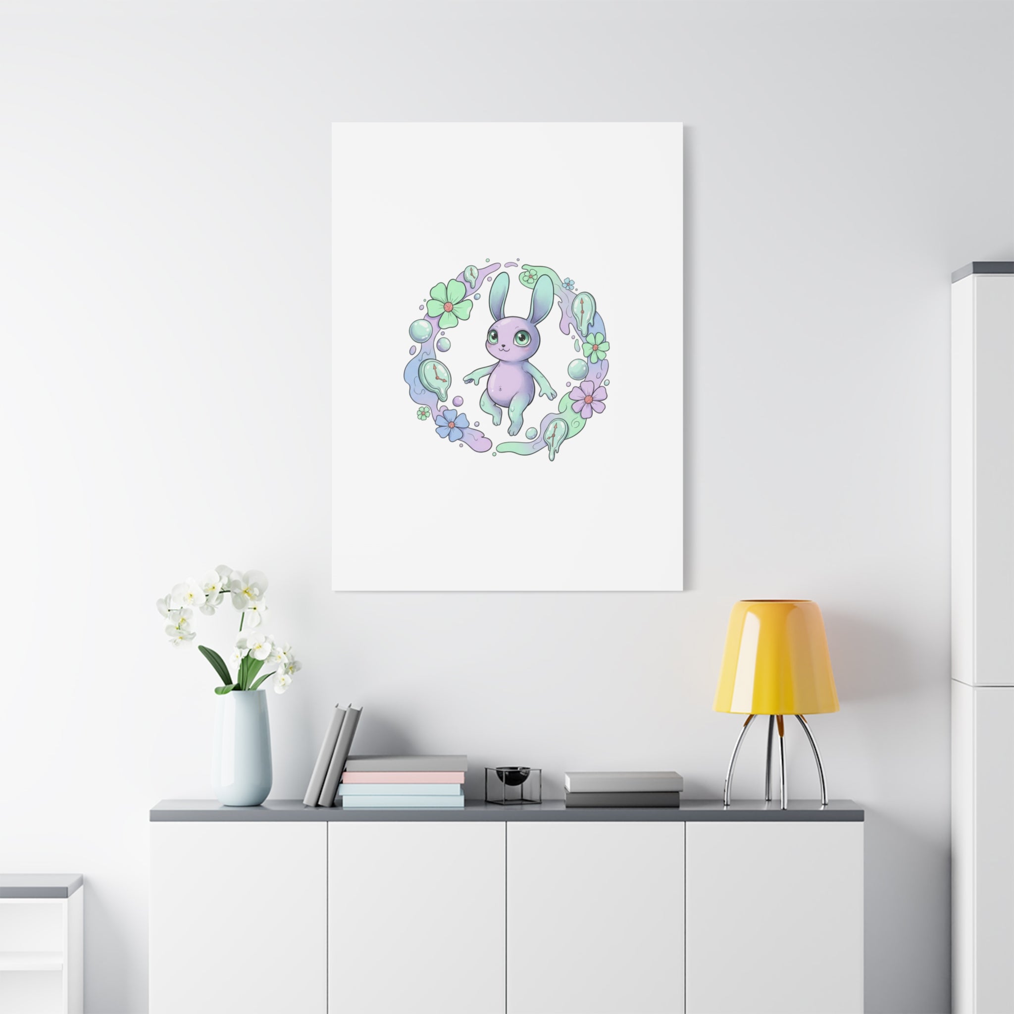 Micro-Surreal Bunny Wreath Canvas | Weirdcore Micro-Surrealism Art