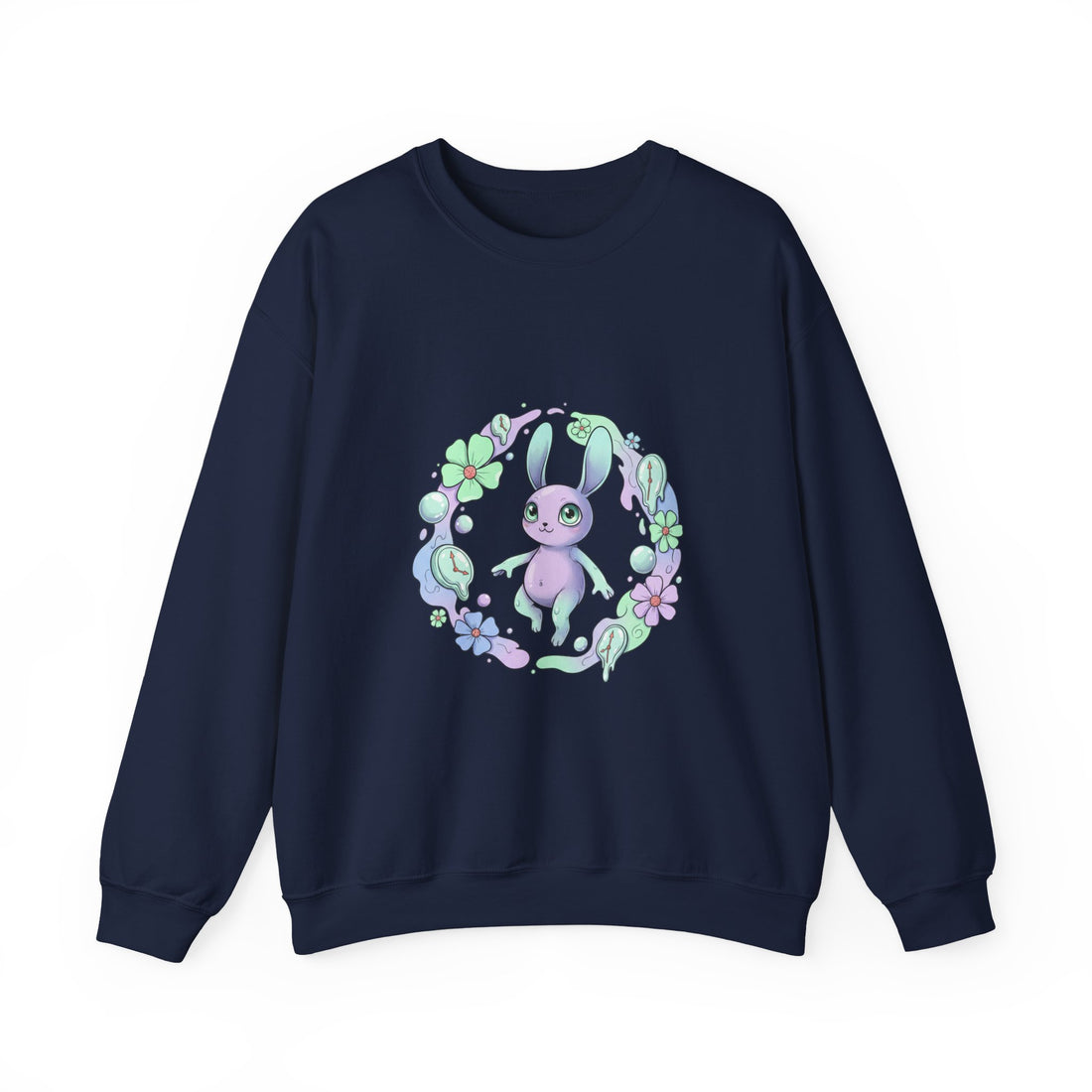 Cute Micro-Surreal Bunny Wreath Sweatshirt | weirdcore surreal art