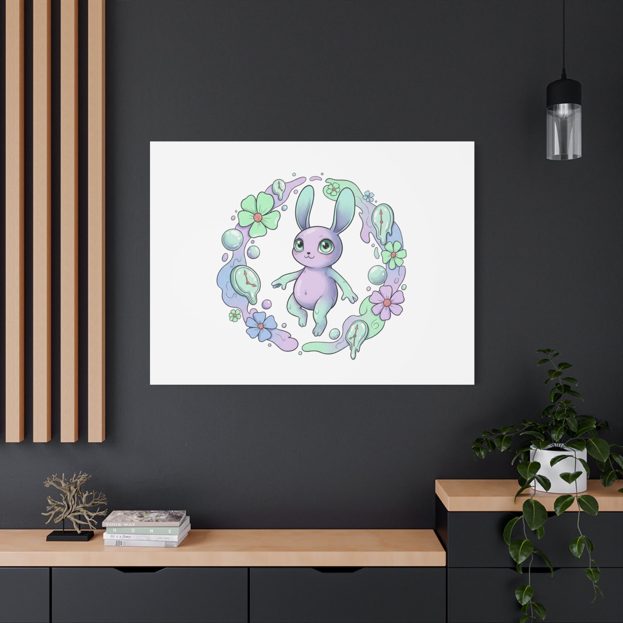 Micro-Surreal Bunny Wreath Canvas | Weirdcore Micro-Surrealism Art