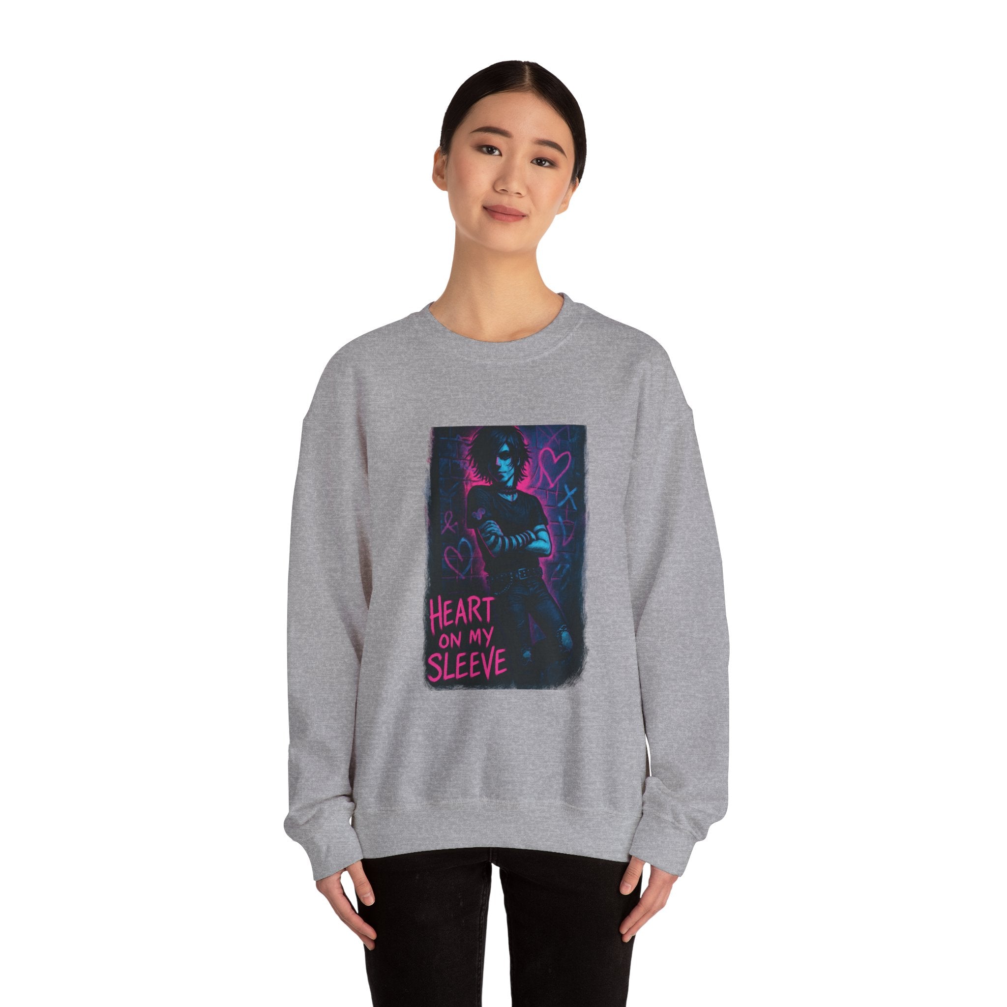 Sweatshirt — Neon 'Heart on My Sleeve' Goth Graphic Crewneck