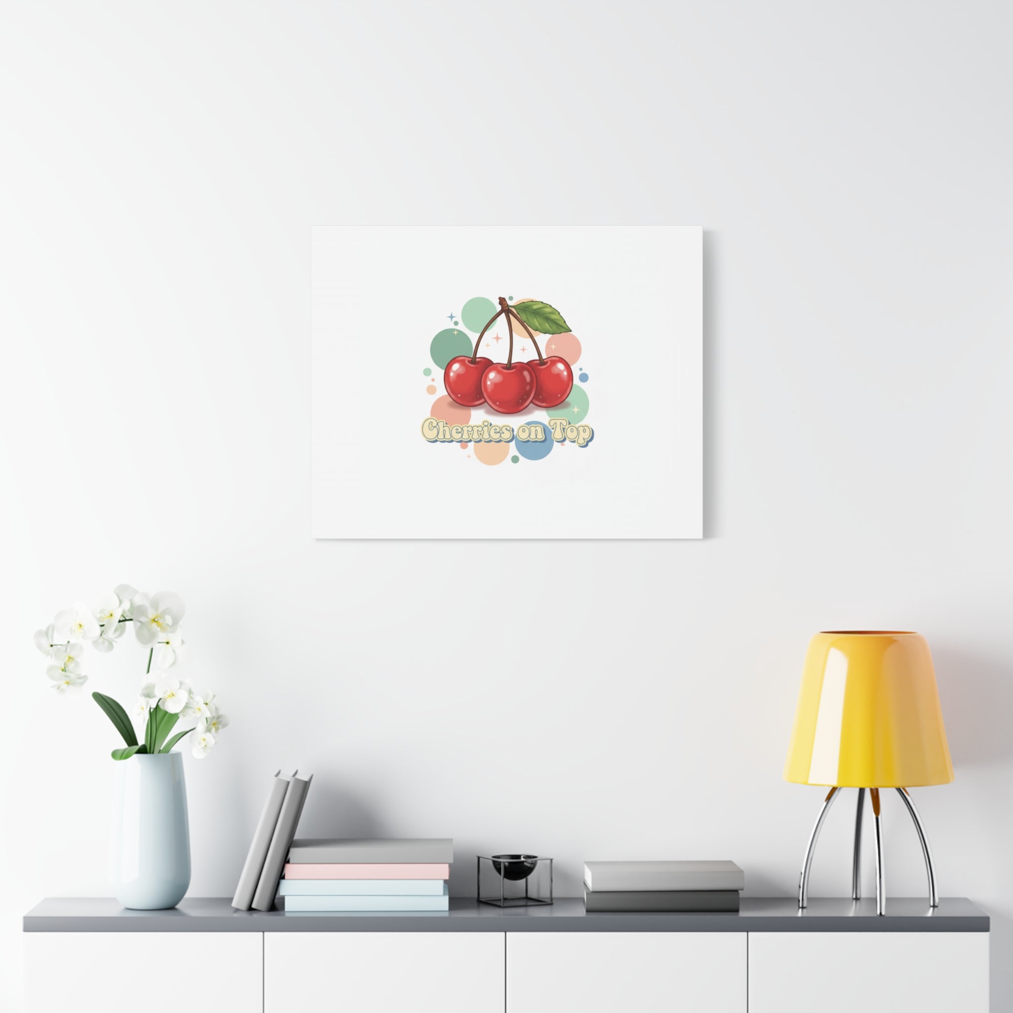 Cherries on Top Canvas | Retro Kawaii Fruit Wall Art