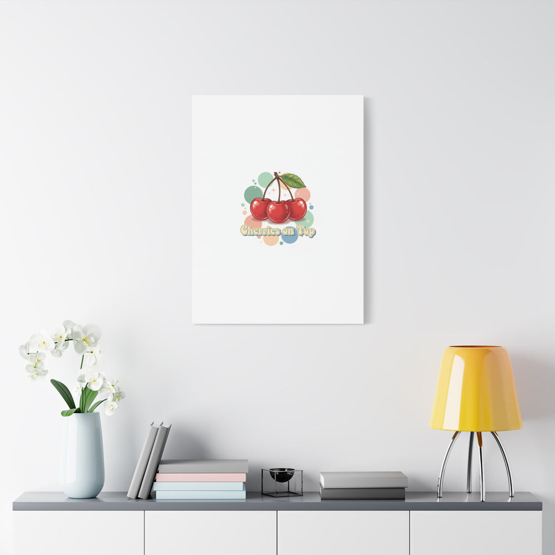 Cherries on Top Canvas | Retro Kawaii Fruit Wall Art