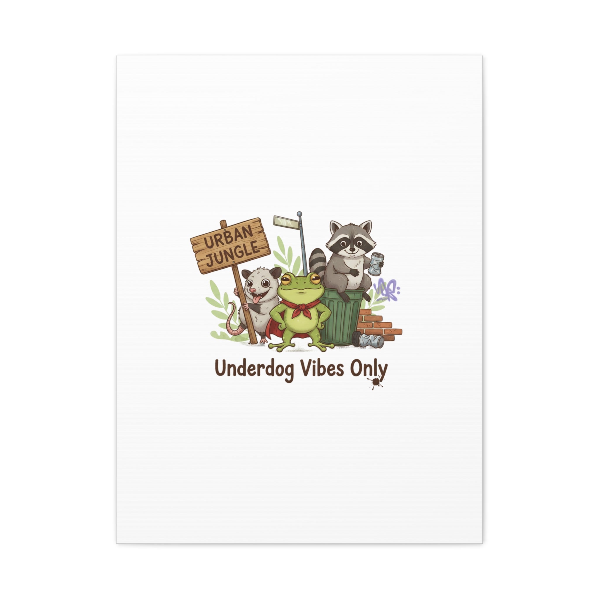 Underdog Vibes Only Canvas | Trash Panda Raccoon Frog Possum Art, goofy critter meme