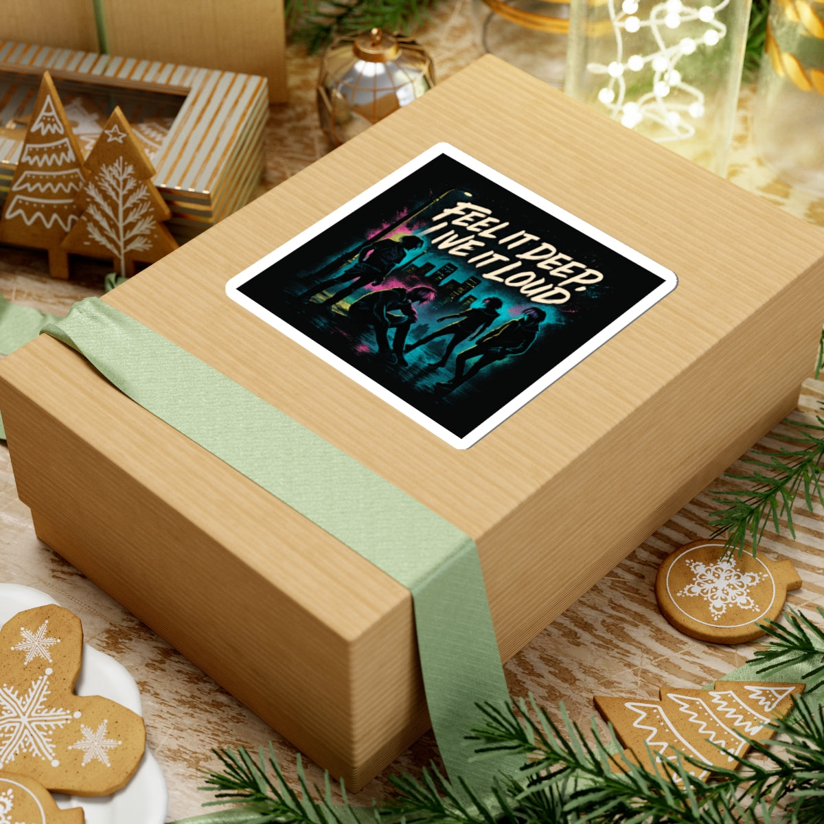 Feel It Deep, Live It Loud Sticker — Retro Neon Band Kiss-Cut Sticker