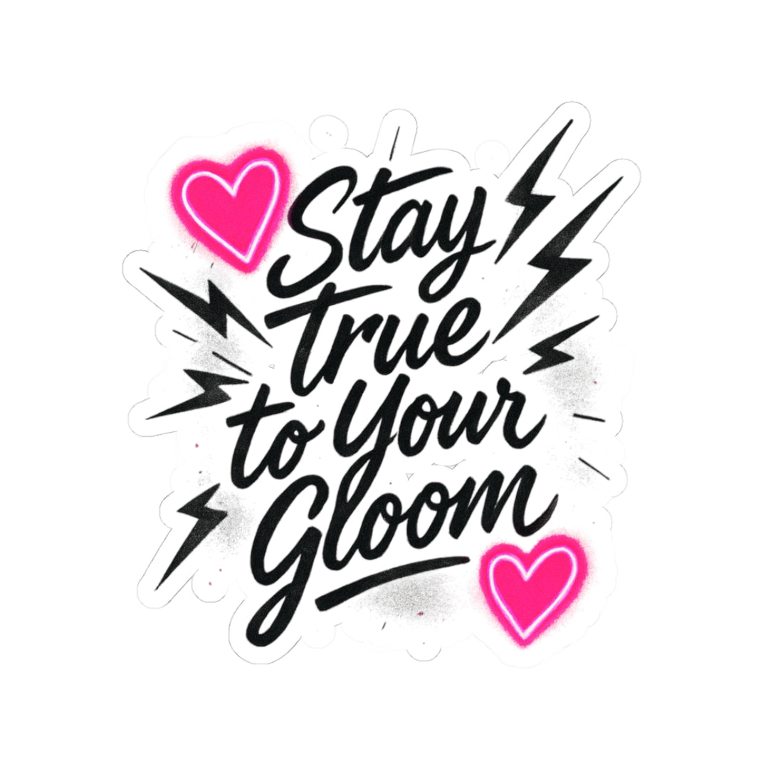 Stay True to Your Gloom Kiss-Cut Sticker — Pink Hearts & Lightning Decal
