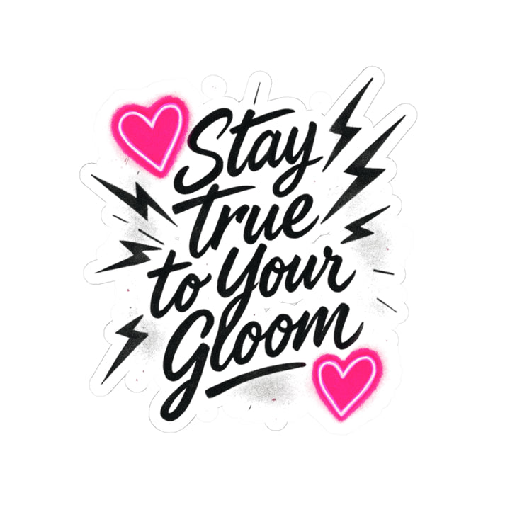 Stay True to Your Gloom Kiss-Cut Sticker — Pink Hearts & Lightning Decal