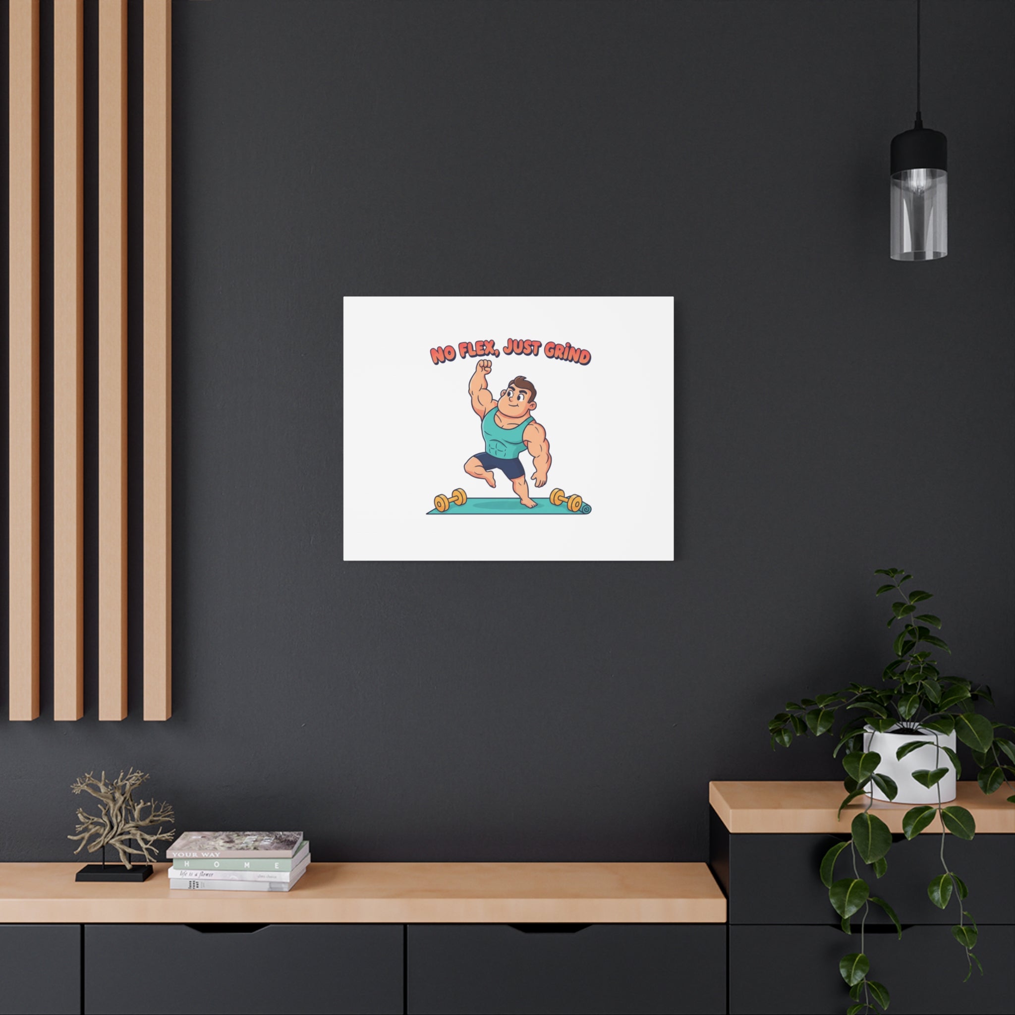 No Flex Just Grind canvas, Gymtimidation humor wall art | start small fitness décor