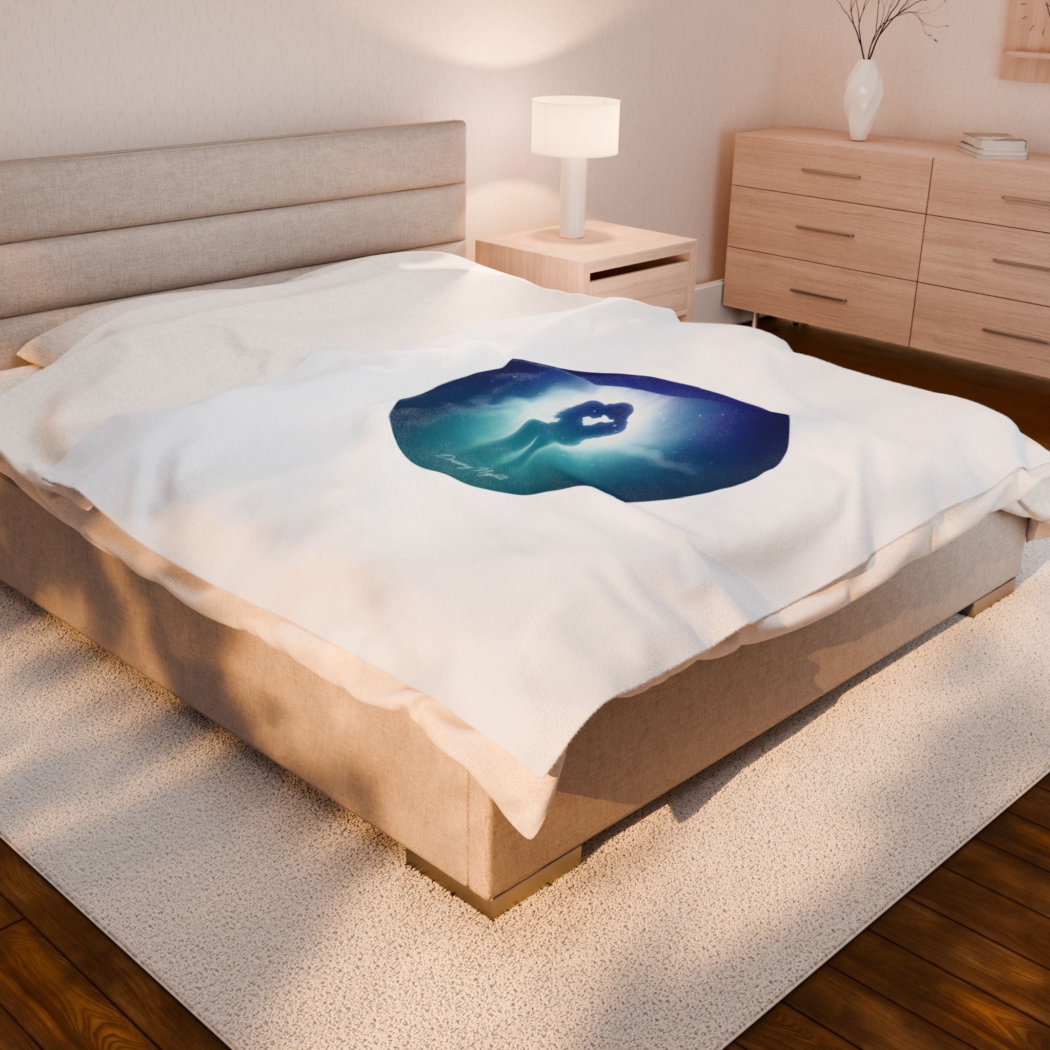 Afterlight Nightscape Couple, Velveteen Plush Blanket | luminous night bloom, cinematic glow