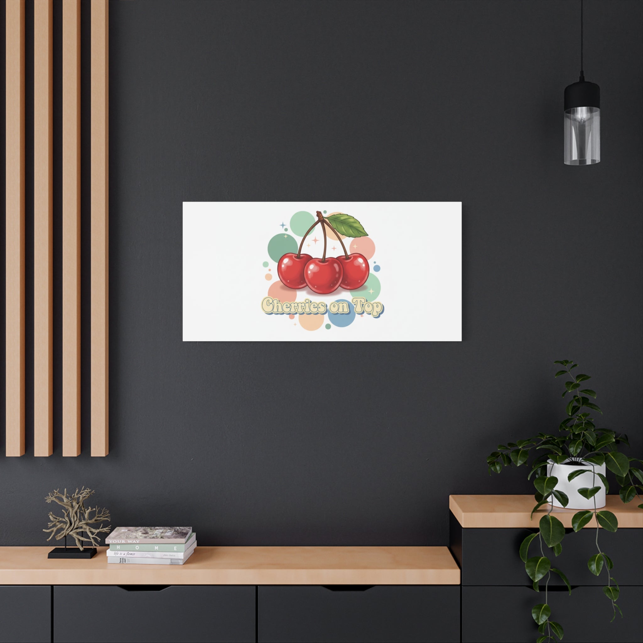Cherries on Top Canvas | Retro Kawaii Fruit Wall Art