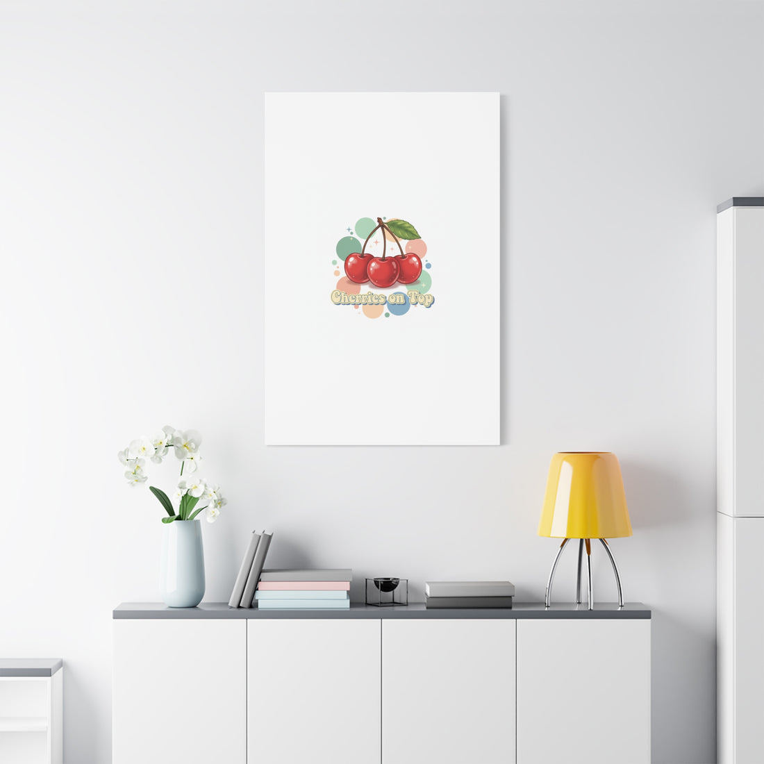 Cherries on Top Canvas | Retro Kawaii Fruit Wall Art