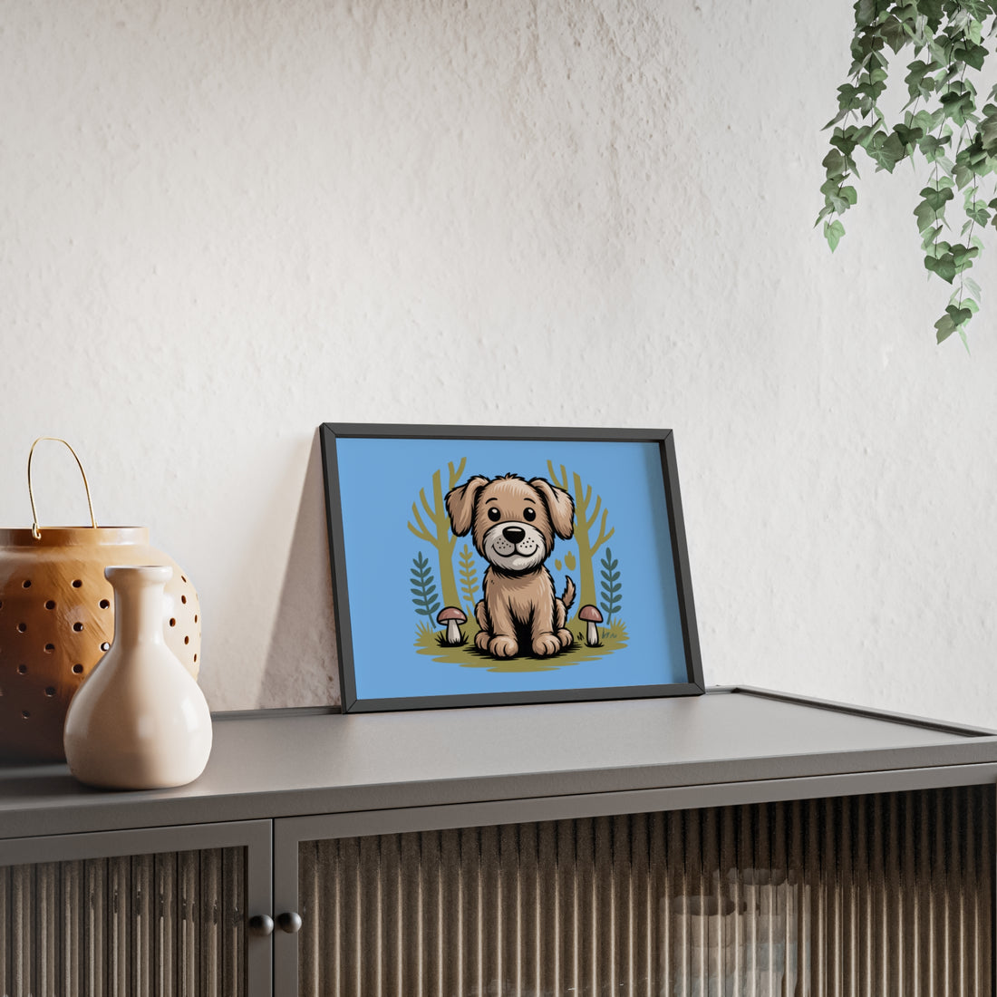 Cute Puppy Poster with Wooden Frame — Nursery Wall Art