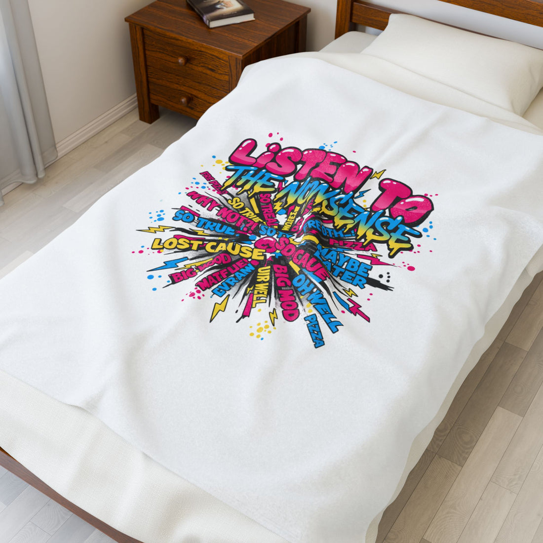Listen to the Nonsense Velveteen Plush Blanket | Slogan & Glitch Graphic