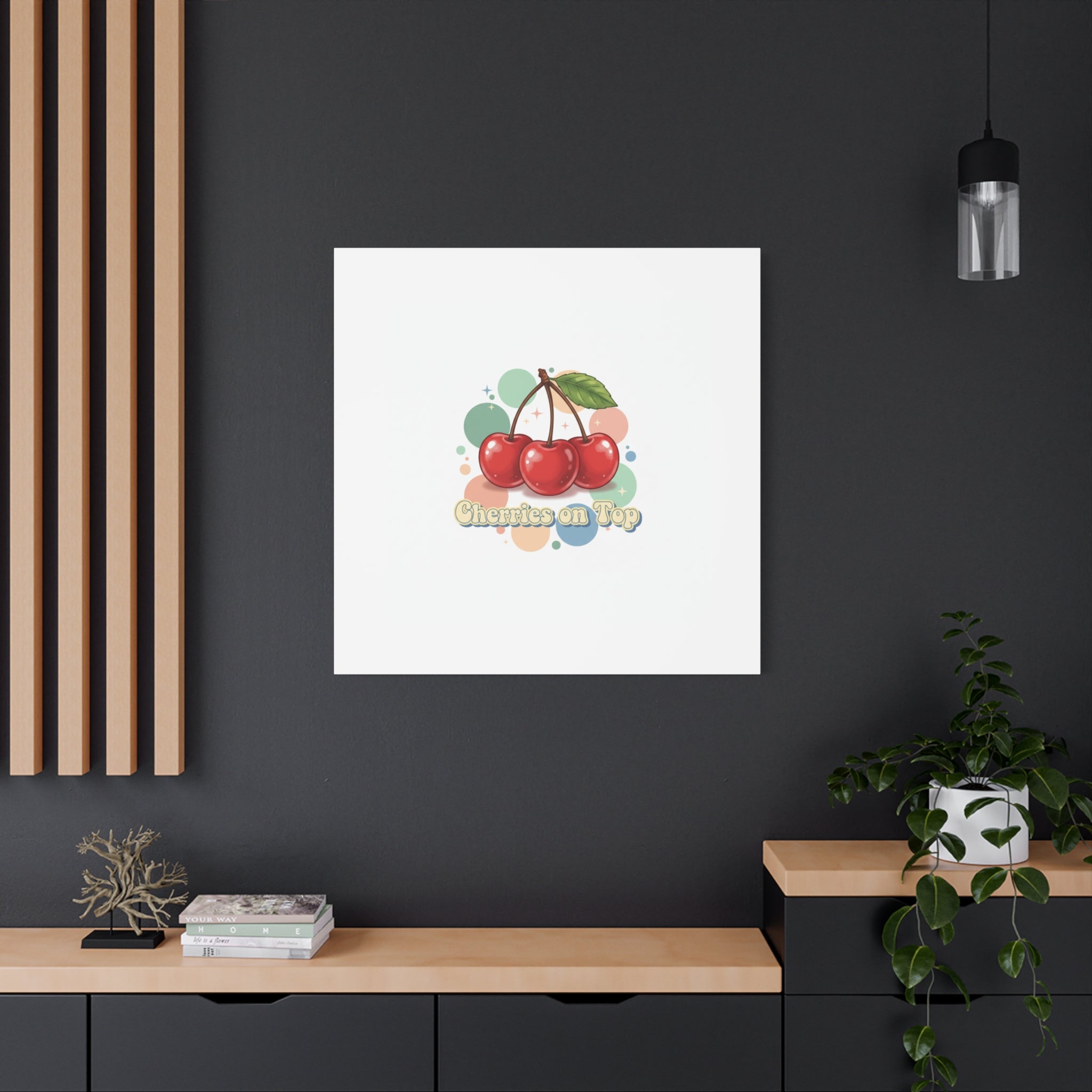 Cherries on Top Canvas | Retro Kawaii Fruit Wall Art