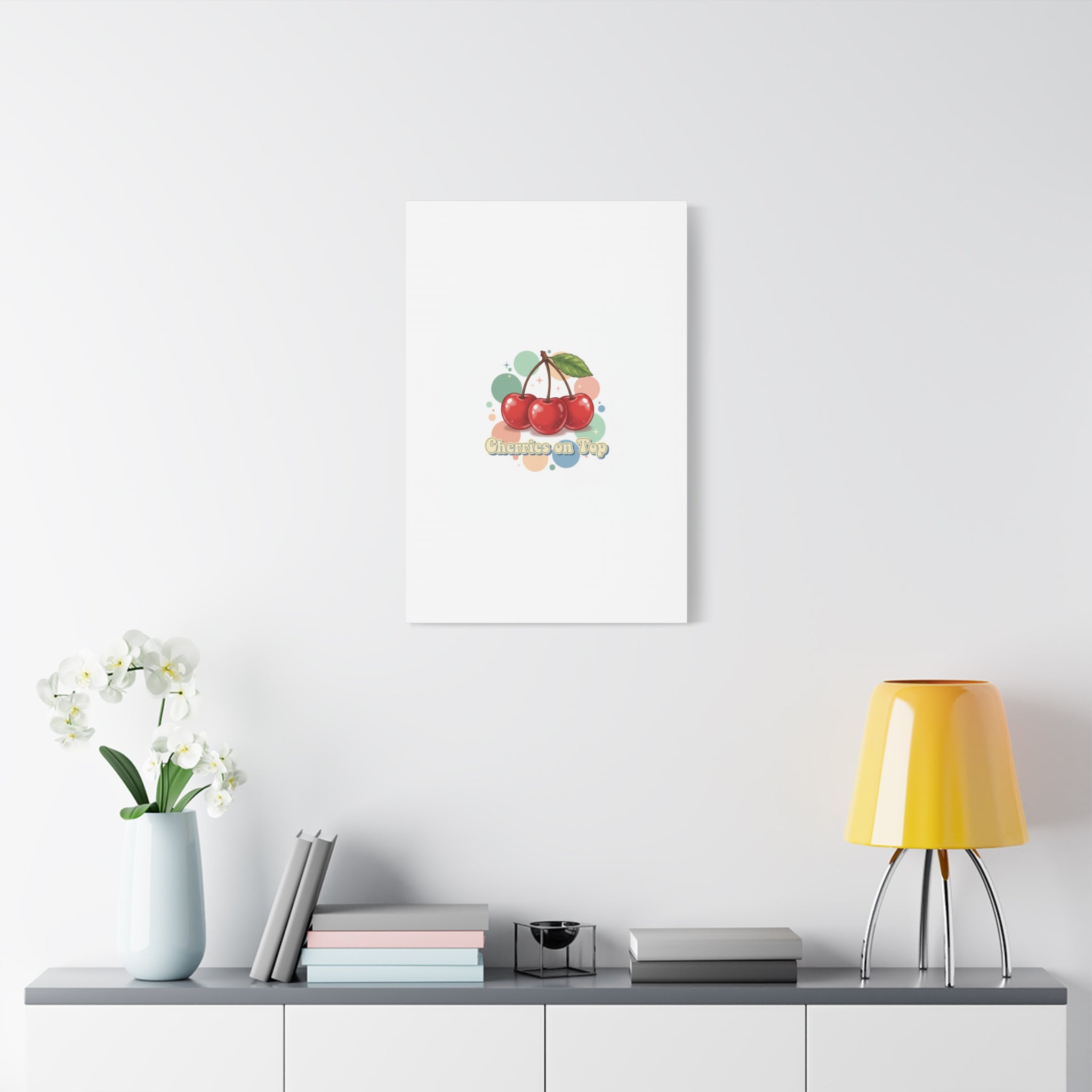 Cherries on Top Canvas | Retro Kawaii Fruit Wall Art