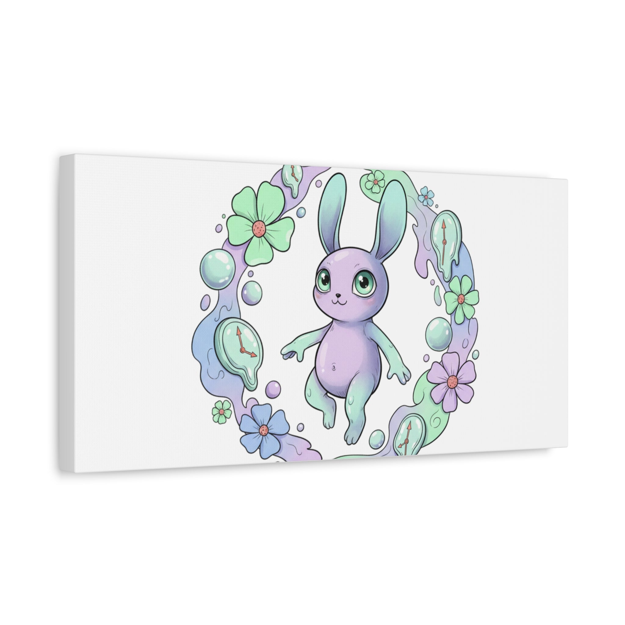 Micro-Surreal Bunny Wreath Canvas | Weirdcore Micro-Surrealism Art