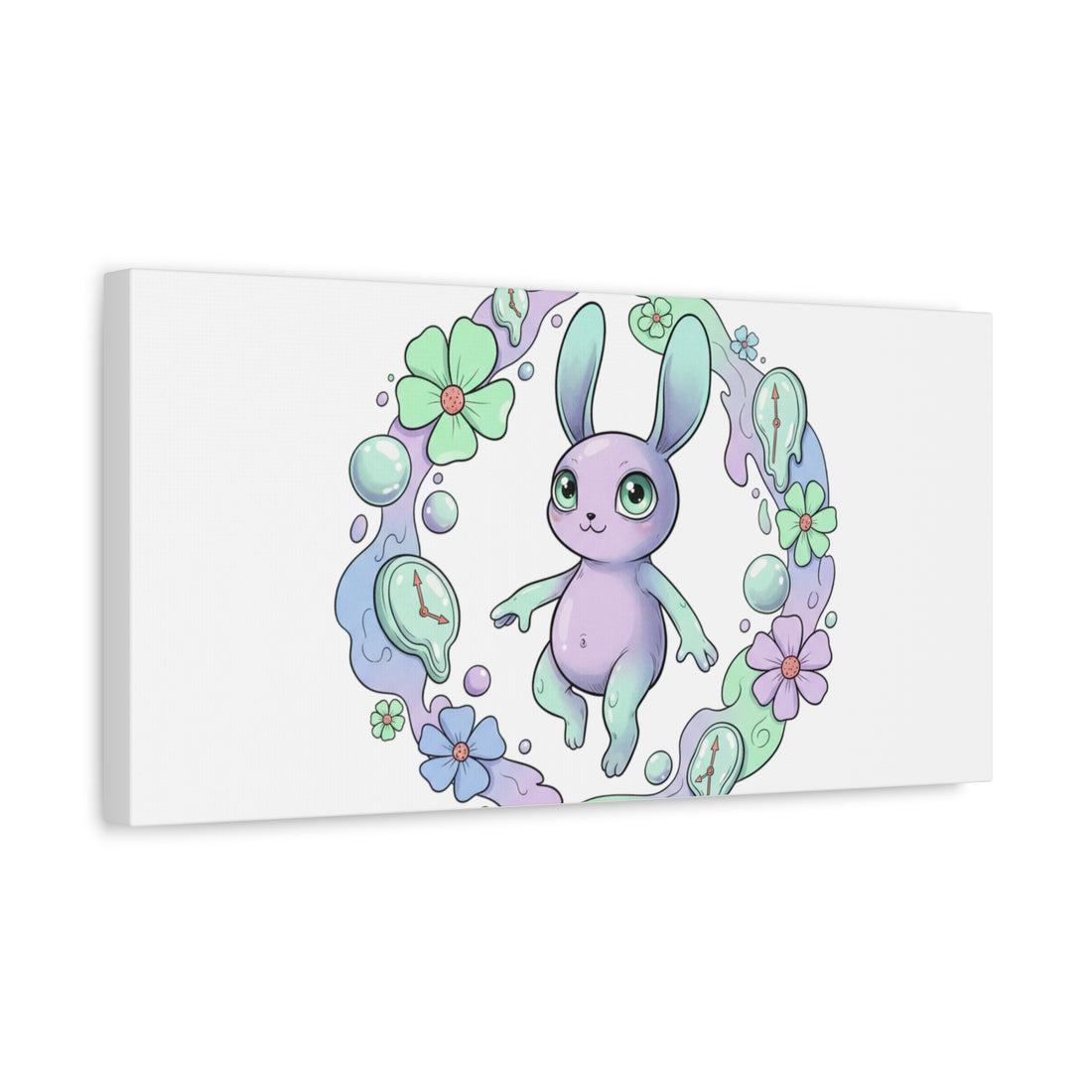 Micro-Surreal Bunny Wreath Canvas | Weirdcore Micro-Surrealism Art