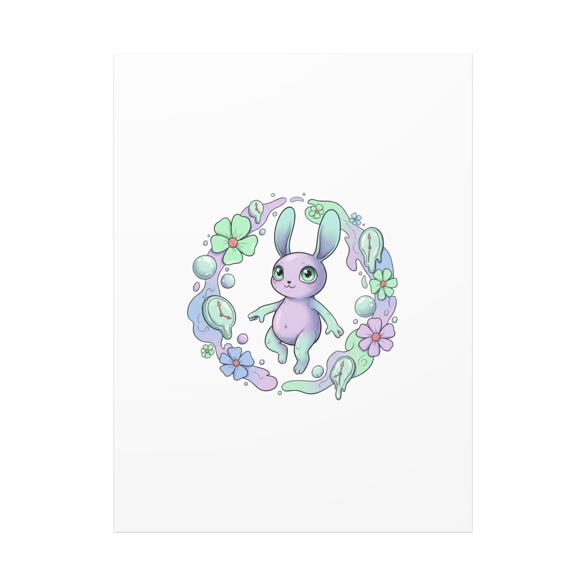 Micro-Surreal Bunny Wreath Canvas | Weirdcore Micro-Surrealism Art