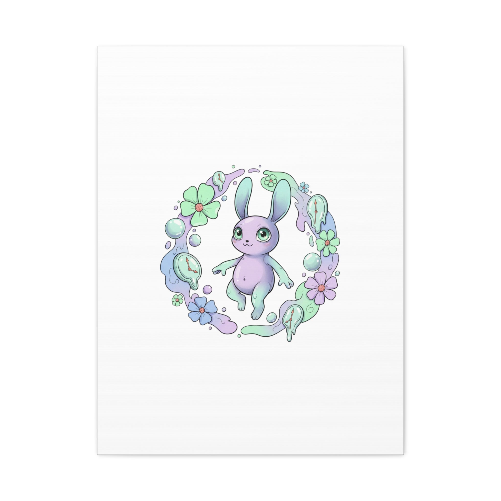 Micro-Surreal Bunny Wreath Canvas | Weirdcore Micro-Surrealism Art