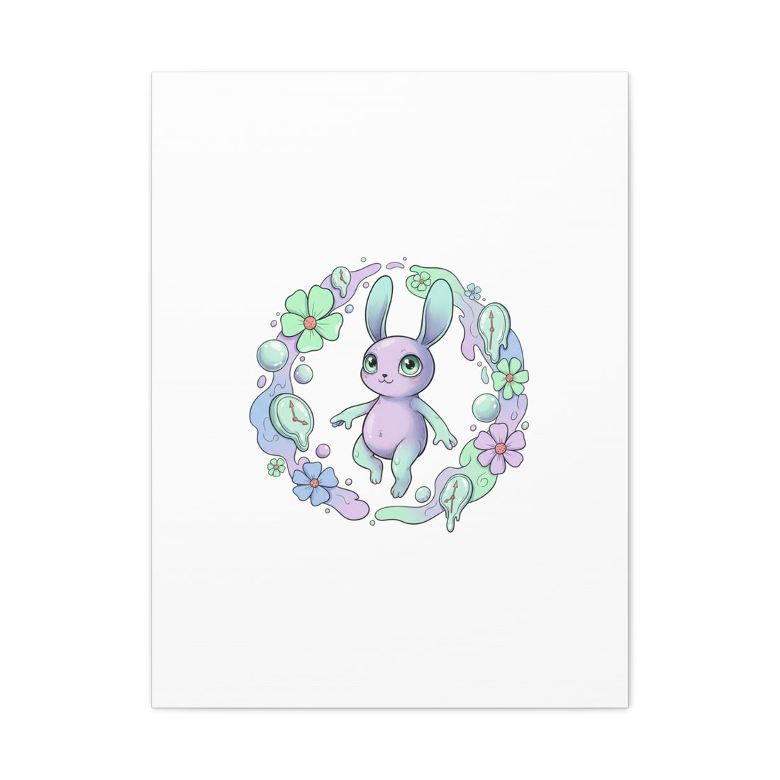 Micro-Surreal Bunny Wreath Canvas | Weirdcore Micro-Surrealism Art