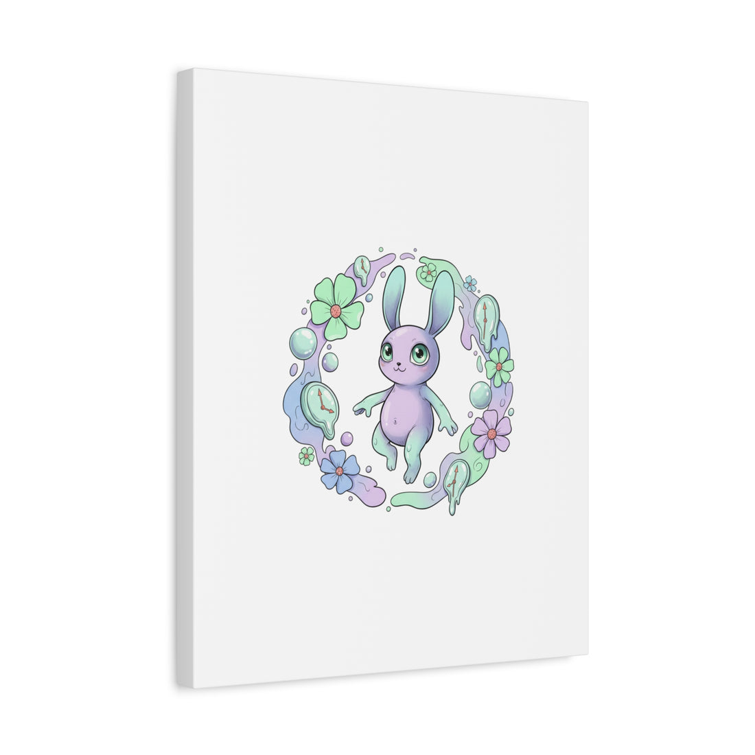 Micro-Surreal Bunny Wreath Canvas | Weirdcore Micro-Surrealism Art