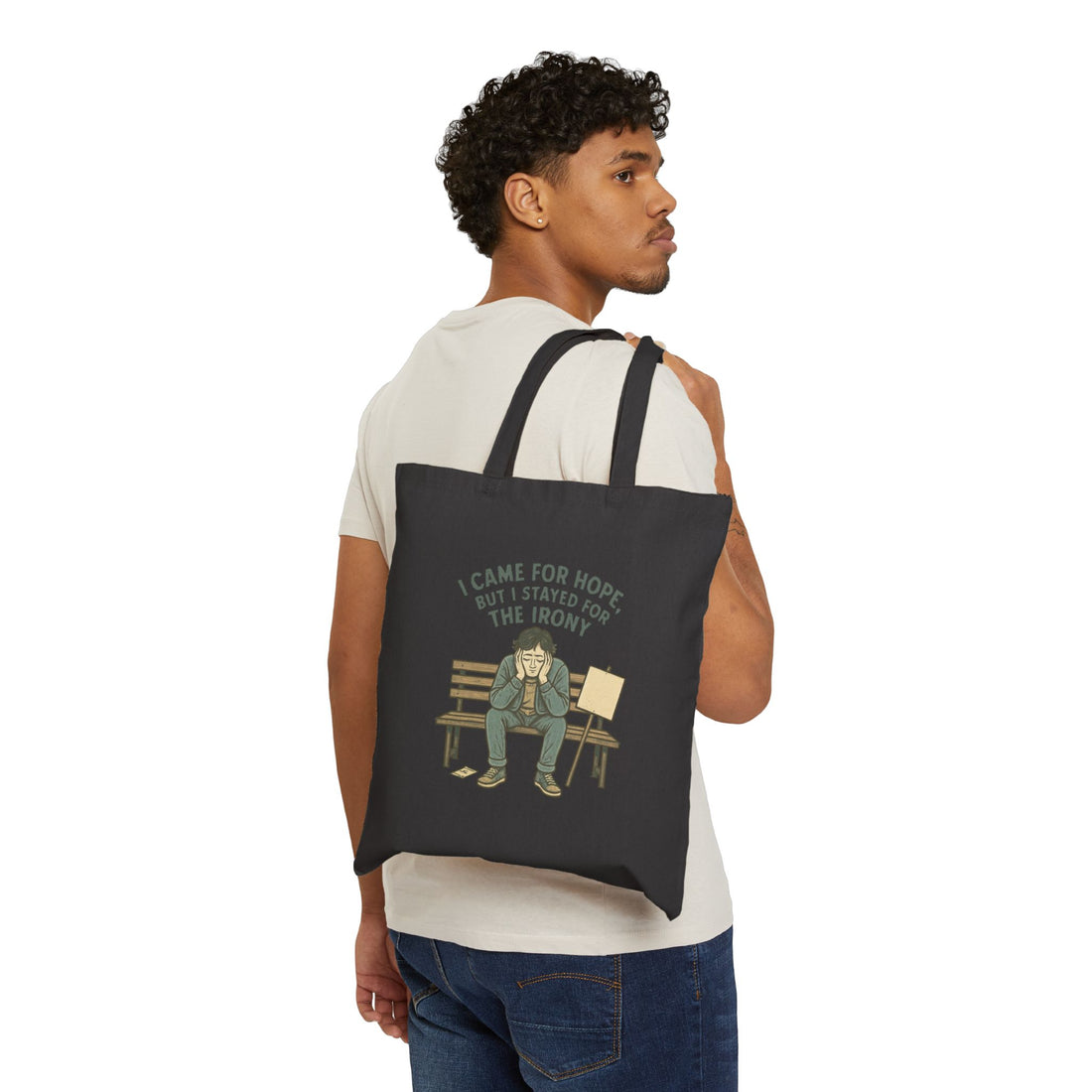 Tote Bag — "I Came for Hope but I Stayed for the Irony" Canvas Shopper